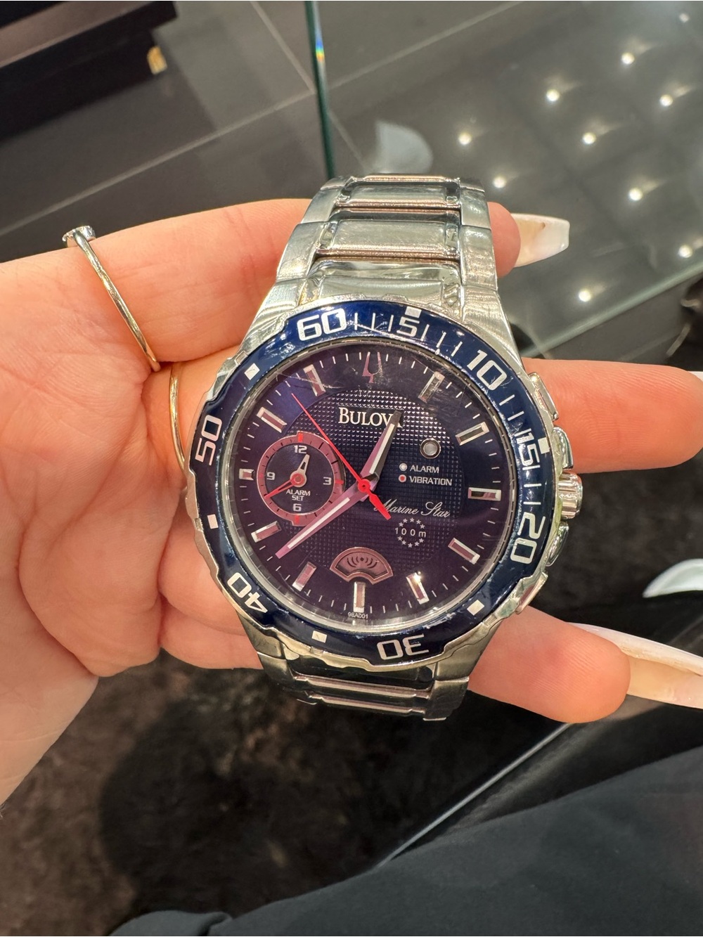 Bulova Marine Star Quartz Blue Dial Men's Alarm Watch
